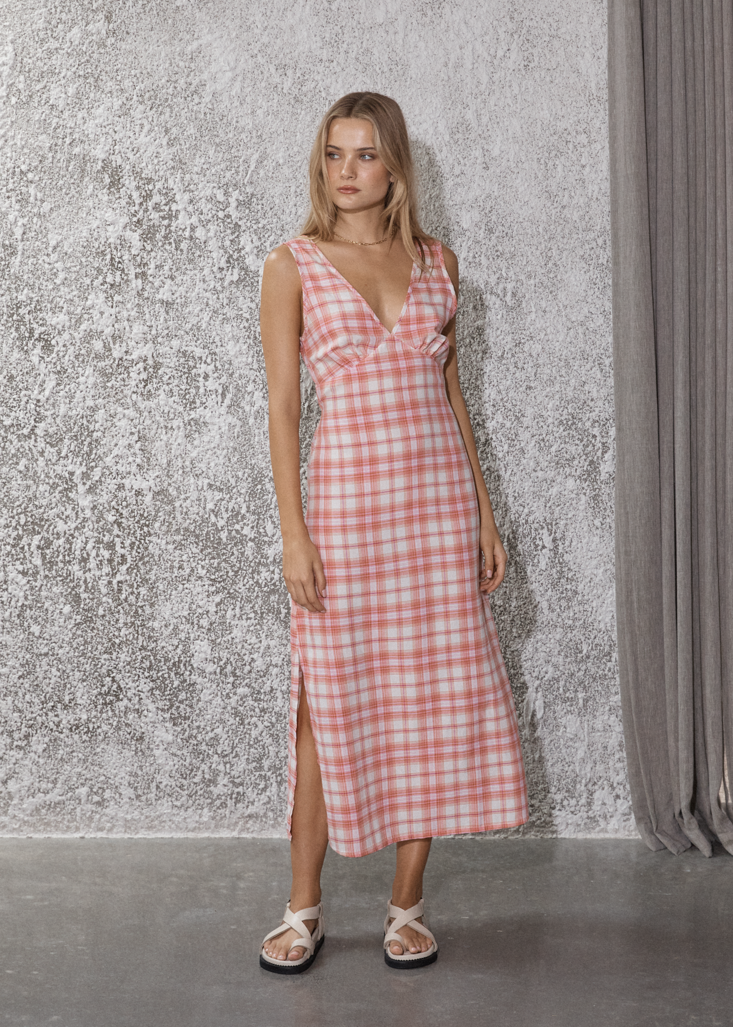 Affend Womens Kayla - Check Maxi Dress - Pink Check