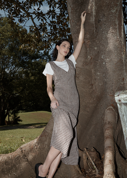 Affend Womens Base - Seersucker Check Maxi Dress - Coffee Check