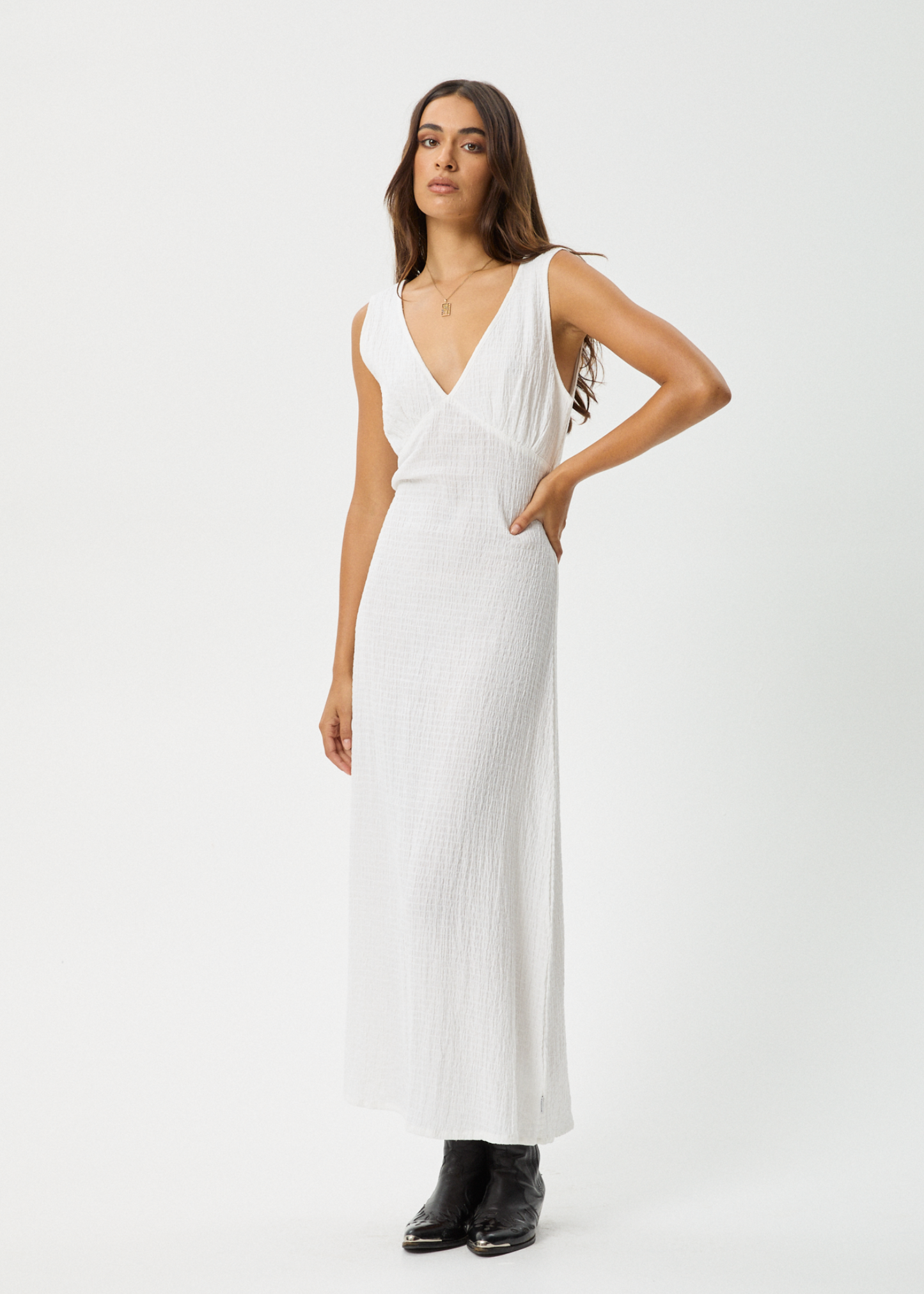 Affend Womens Focus - Seersucker Maxi Dress - White