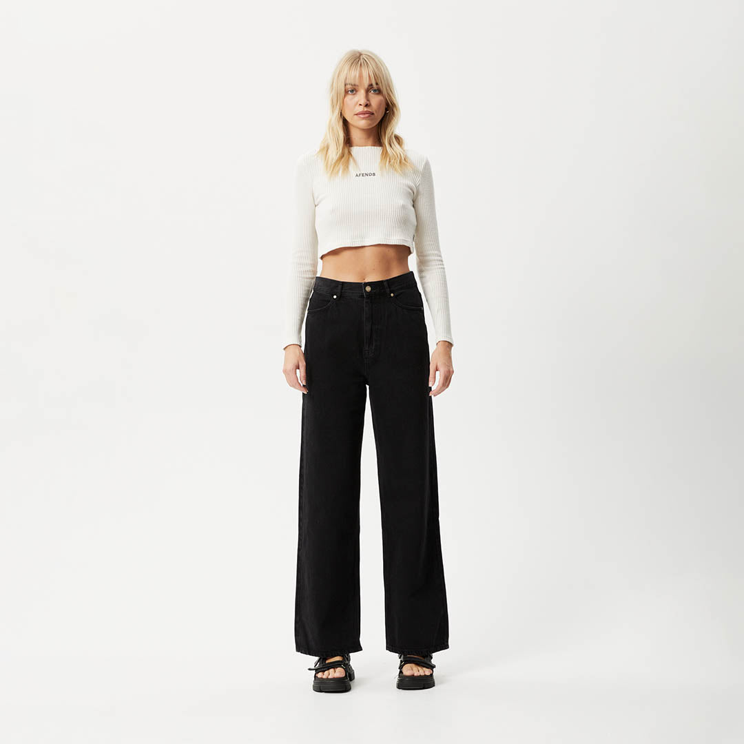 Affend Womens Ari - Waffle Long Sleeve Cropped Top - Off White