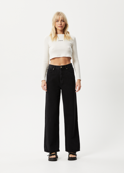 Affend Womens Ari - Waffle Long Sleeve Cropped Top - Off White