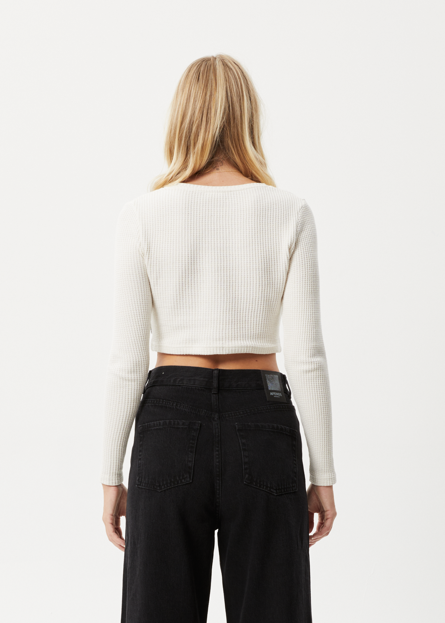 Affend Womens Ari - Waffle Long Sleeve Cropped Top - Off White