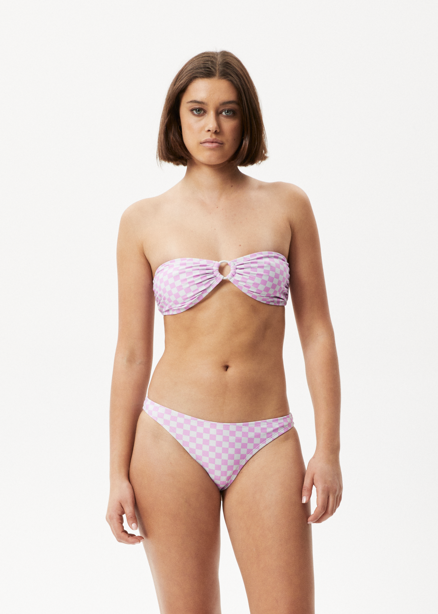 Affend Womens Carlo  - Recycled Check Bikini Bottom - Candy