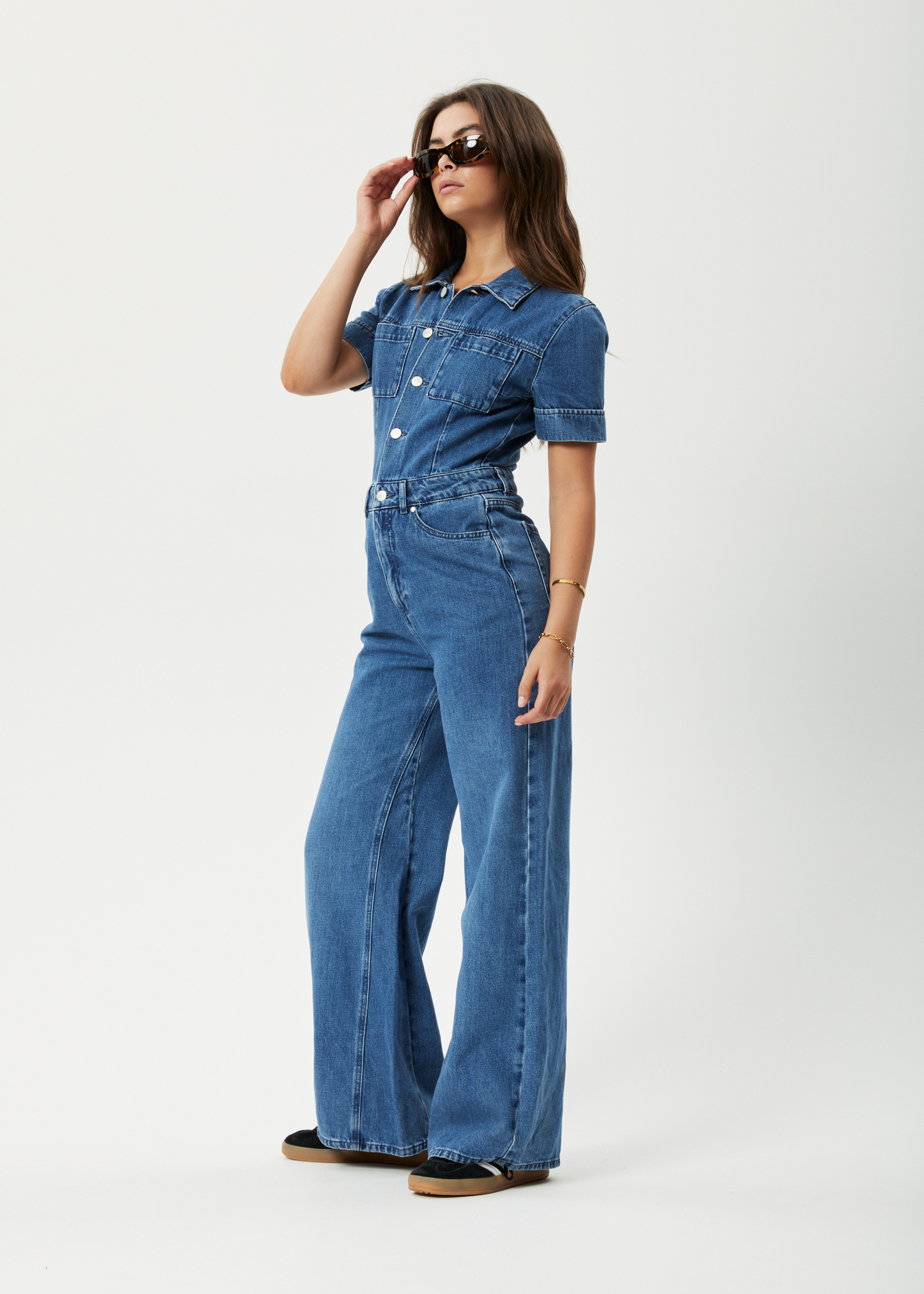 Affend Womens Miami - Denim Flared Jumpsuit - Authentic Blue