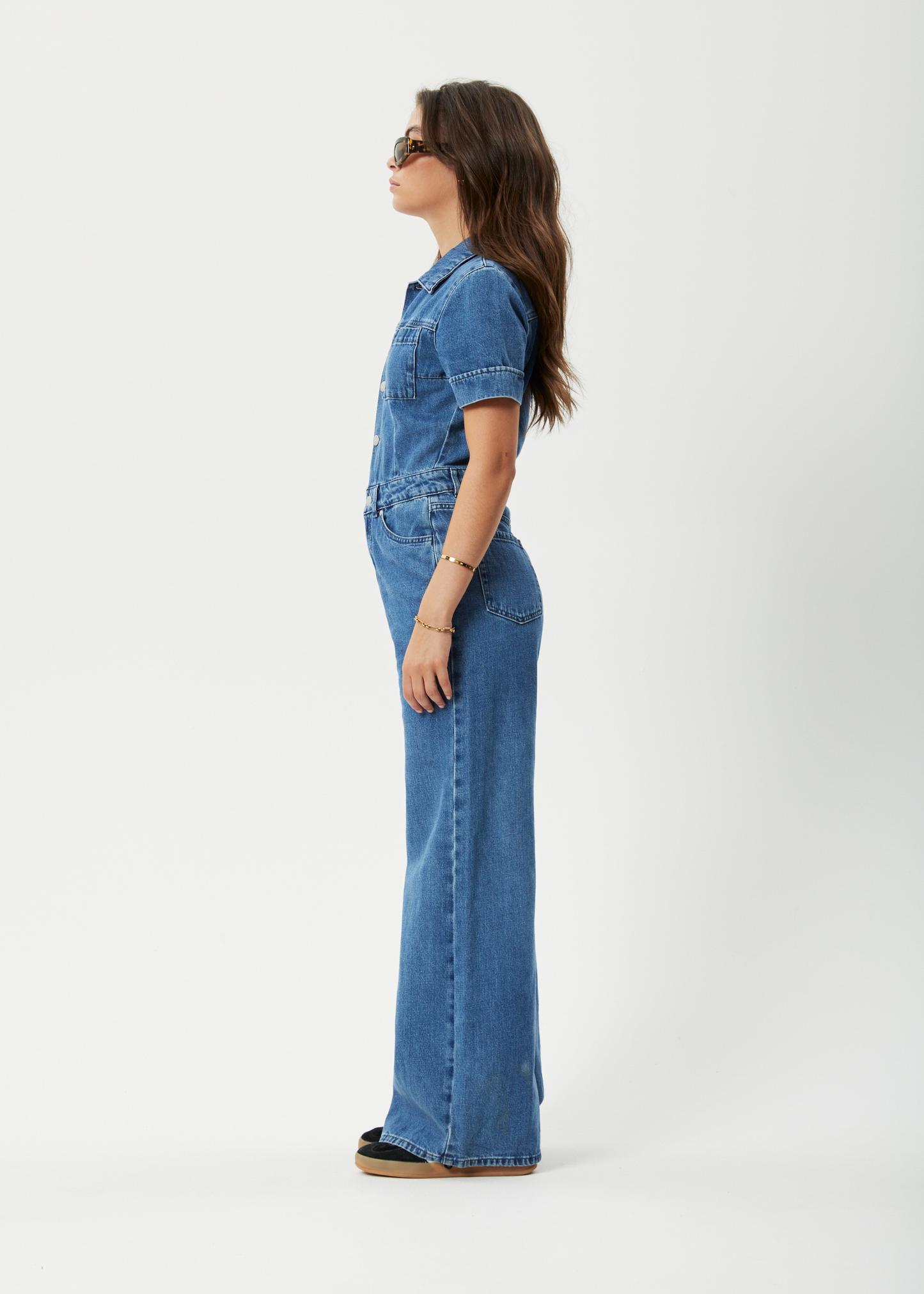 Affend Womens Miami - Denim Flared Jumpsuit - Authentic Blue