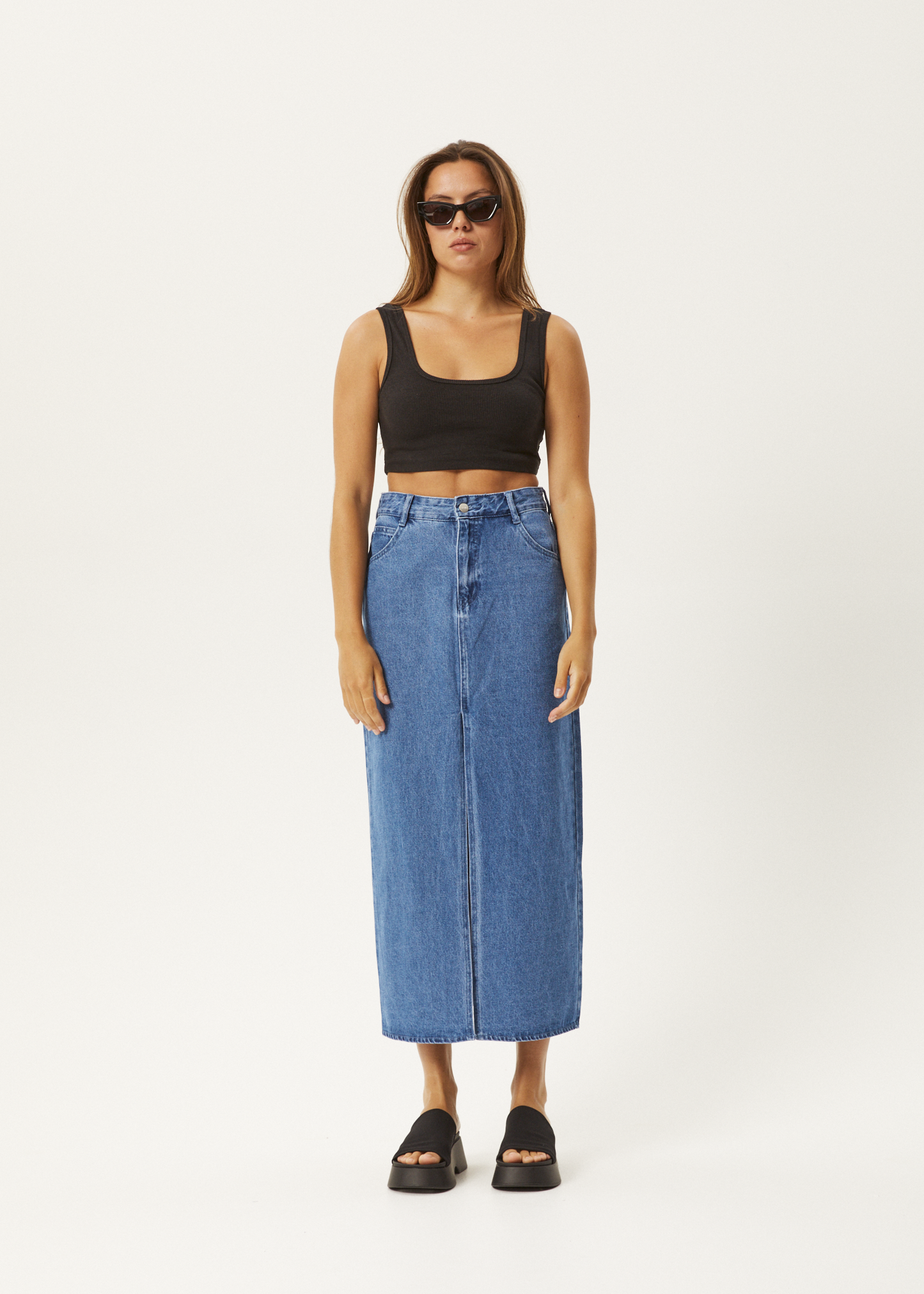 Affend Womens Ayla - Denim Maxi Skirt - Worn Blue