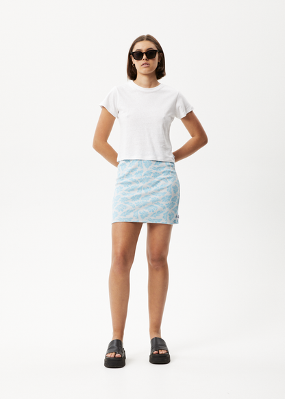 Affend Womens Billie - Ribbed Floral Mini Skirt - Smoke Blue