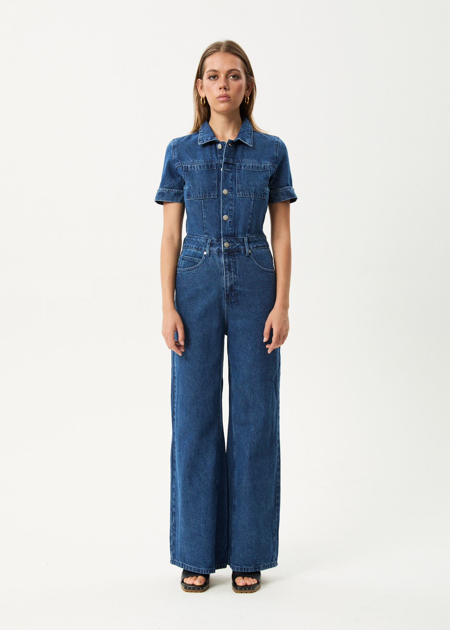 Affend Womens Miami - Denim Flared Jumpsuit - Authentic Blue