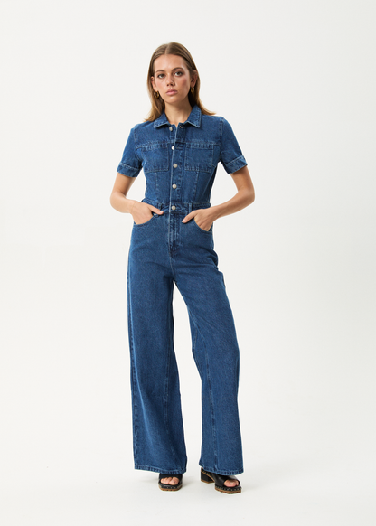 Affend Womens Miami - Denim Flared Jumpsuit - Authentic Blue