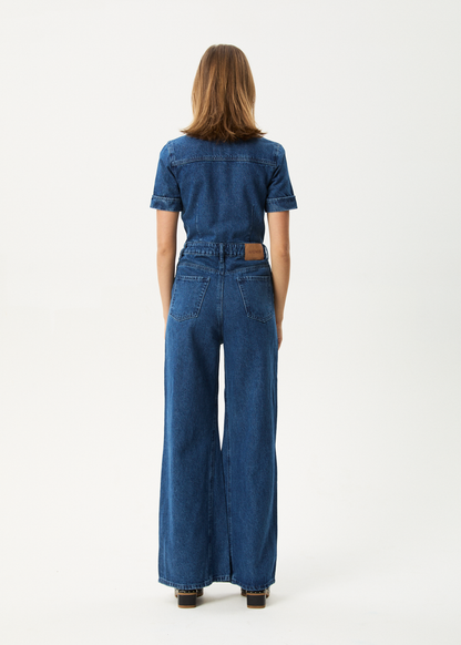 Affend Womens Miami - Denim Flared Jumpsuit - Authentic Blue