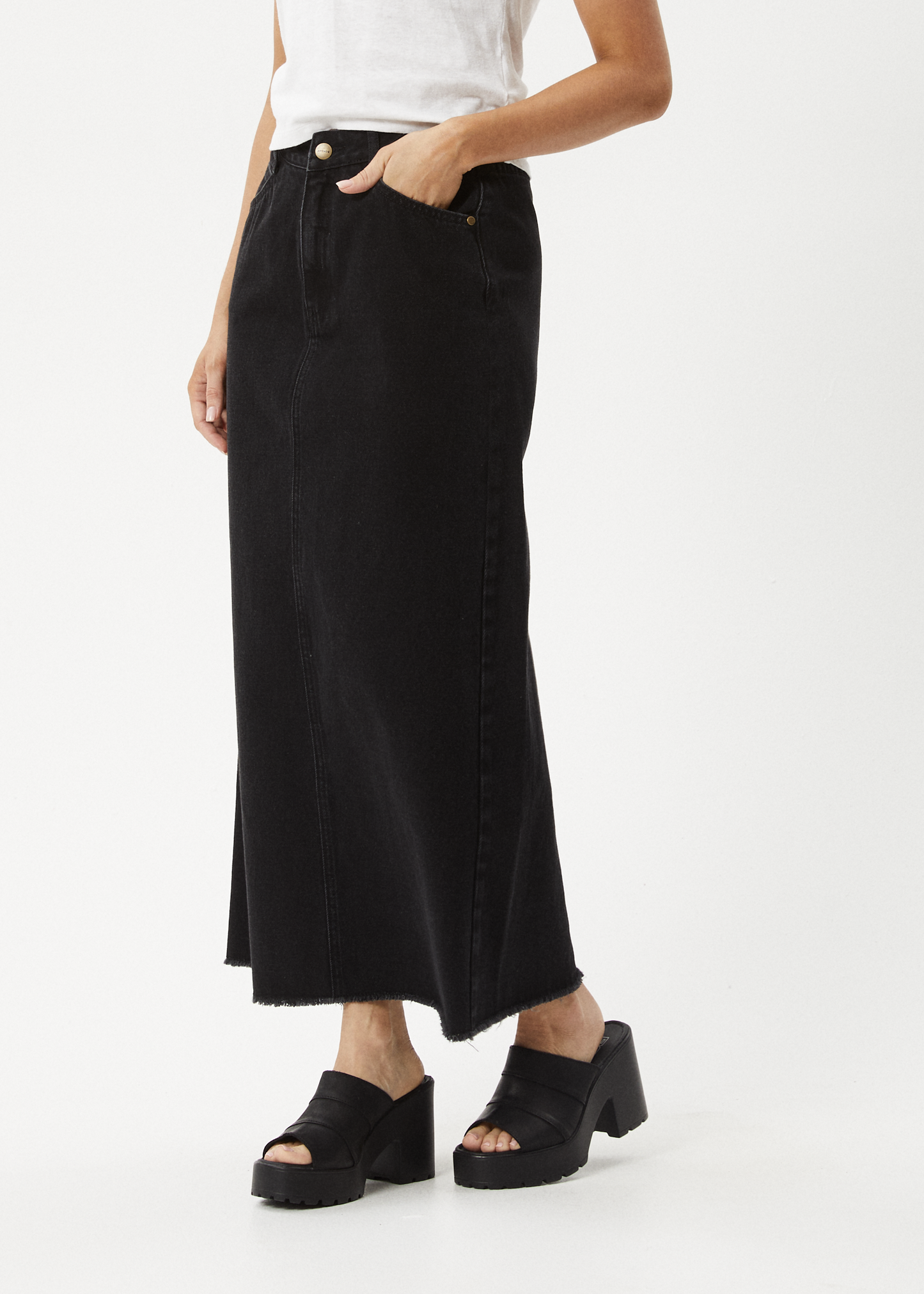 Affend Womens Chichi - Denim Midi Skirt - Washed Black