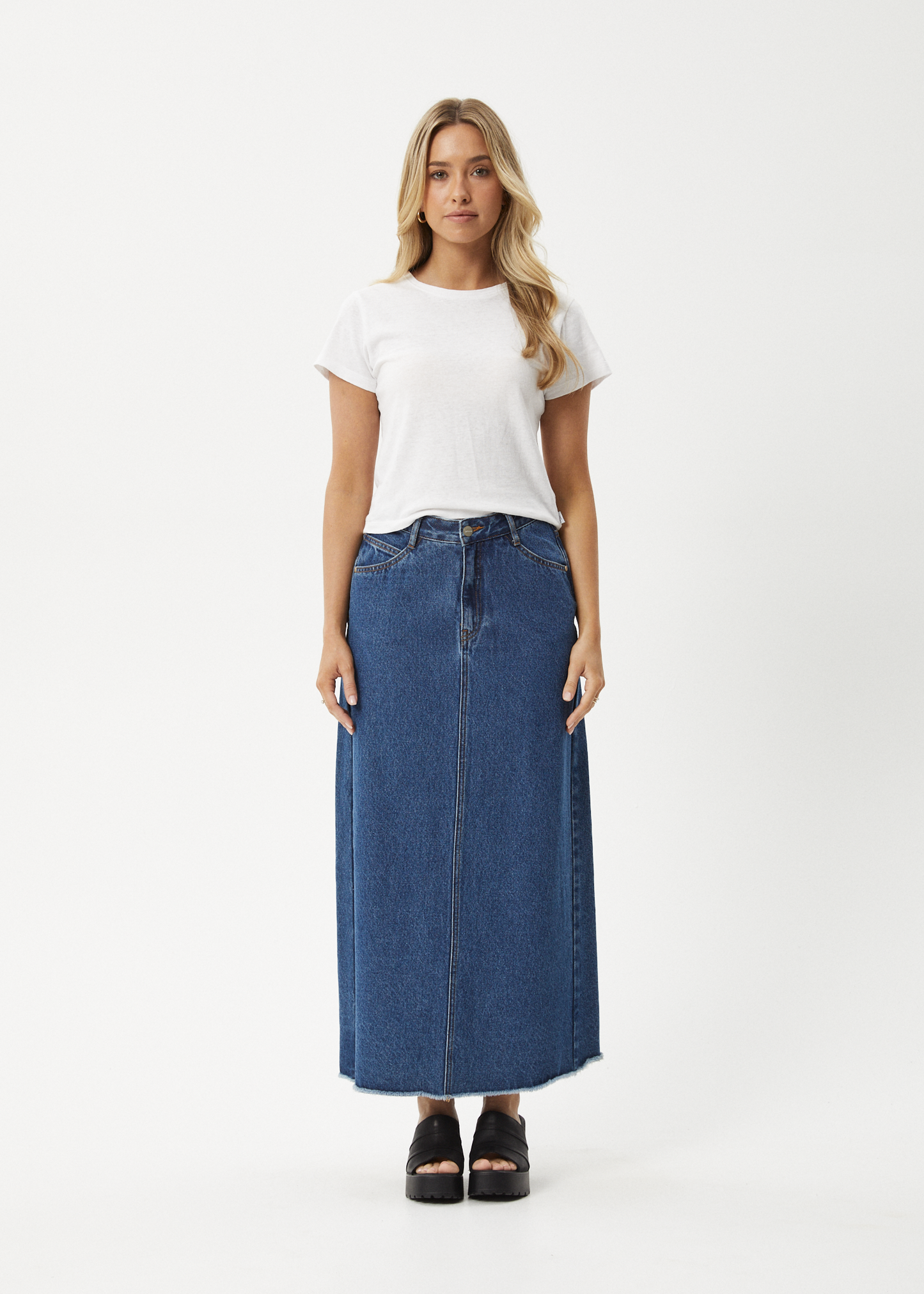 Affend Womens Chichi - Denim Midi Skirt - Authentic Blue