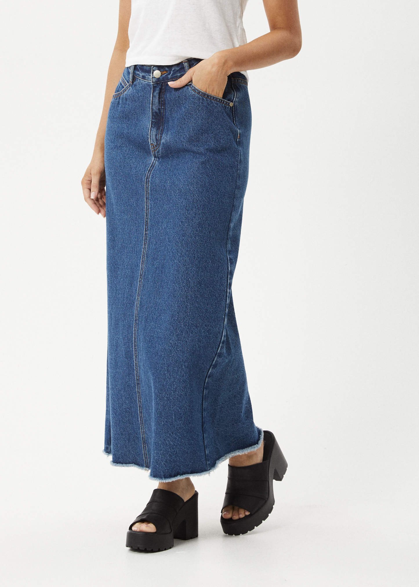 Affend Womens Chichi - Denim Midi Skirt - Authentic Blue