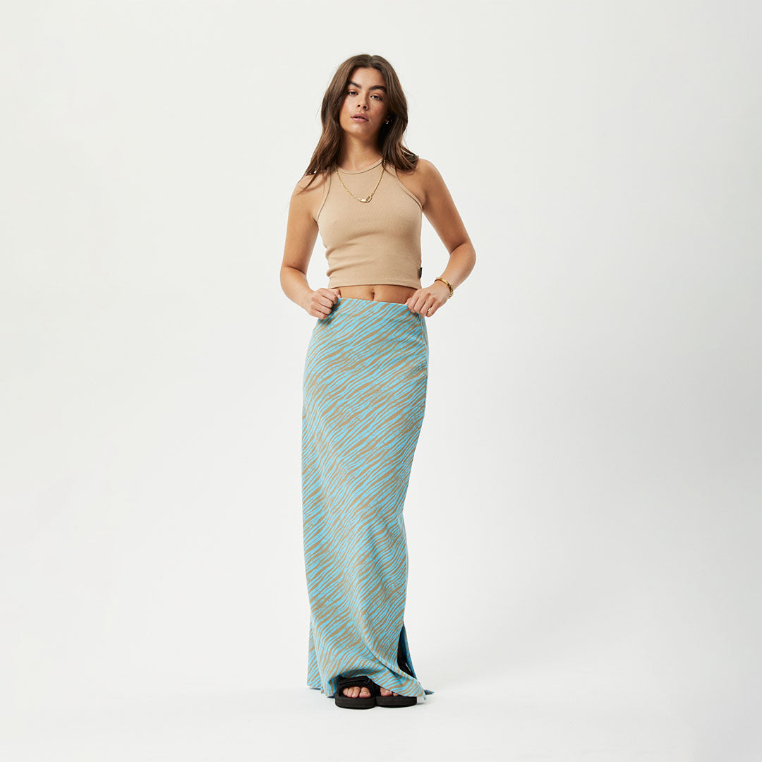 Affend Womens Adi - Ribbed Maxi Skirt - Blue Stripe