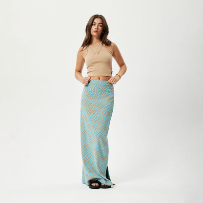 Affend Womens Adi - Ribbed Maxi Skirt - Blue Stripe