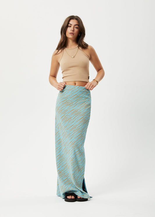 Affend Womens Adi - Ribbed Maxi Skirt - Blue Stripe