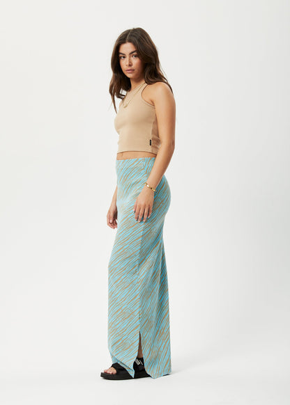 Affend Womens Adi - Ribbed Maxi Skirt - Blue Stripe