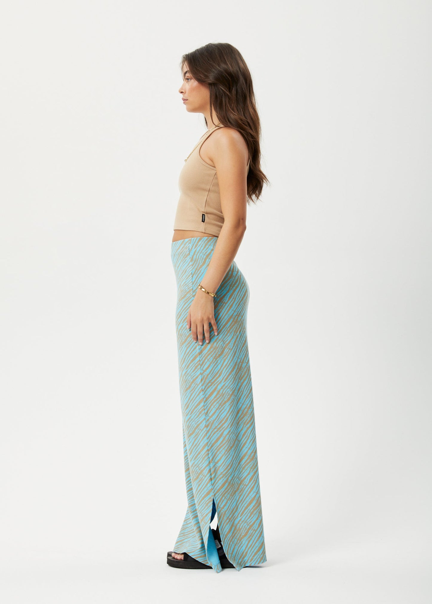 Affend Womens Adi - Ribbed Maxi Skirt - Blue Stripe