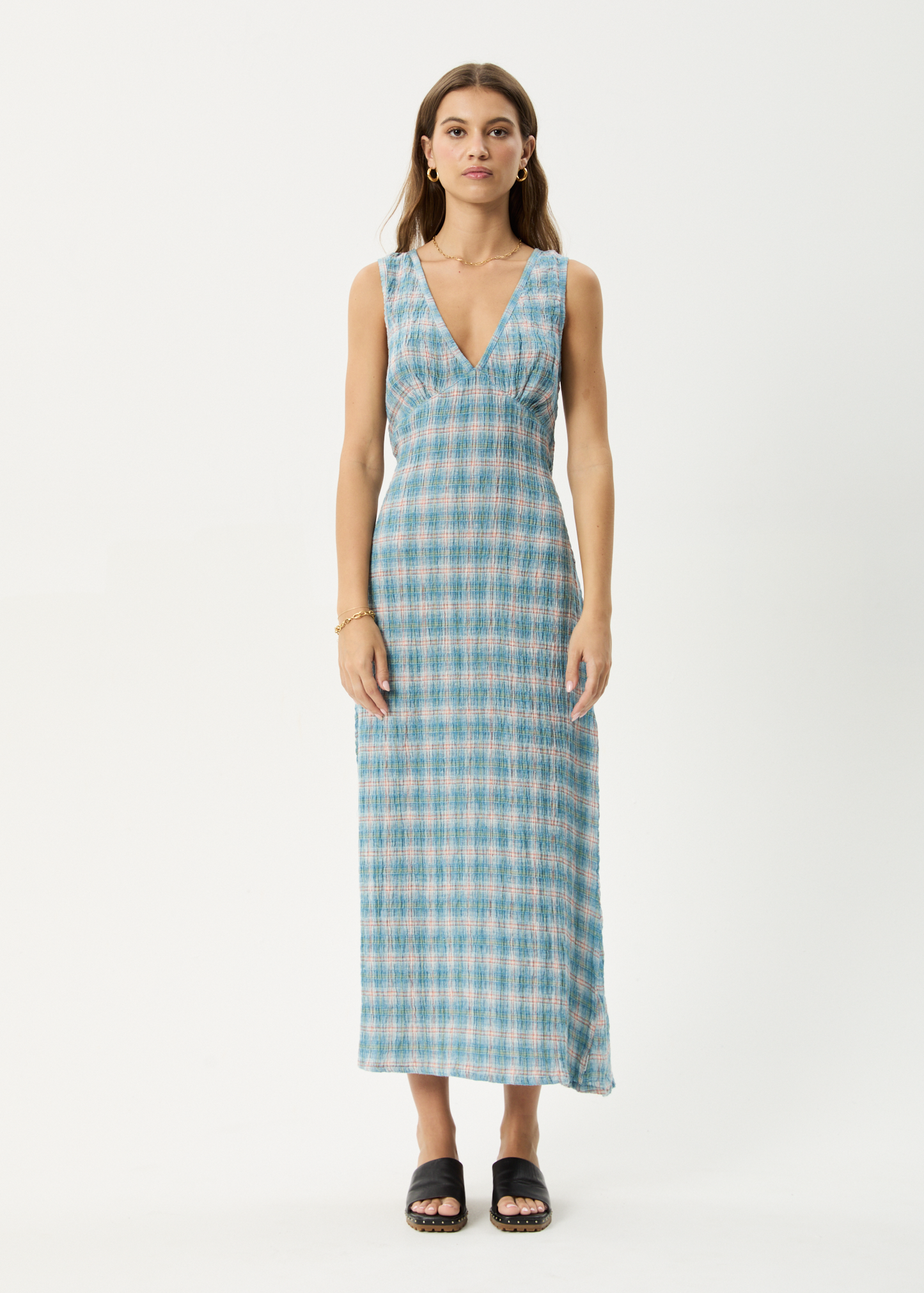 Affend Womens Position - Seersucker Check Maxi Dress - Lake Check