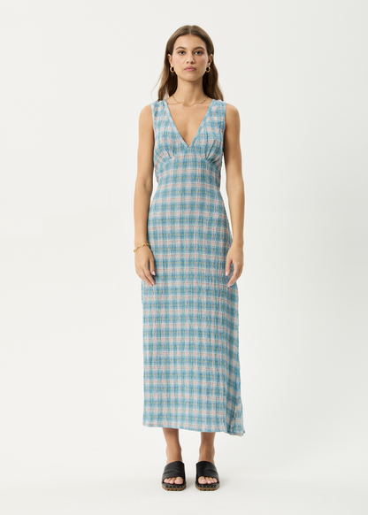 Affend Womens Position - Seersucker Check Maxi Dress - Lake Check