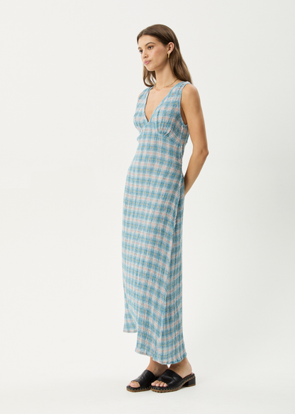 Affend Womens Position - Seersucker Check Maxi Dress - Lake Check