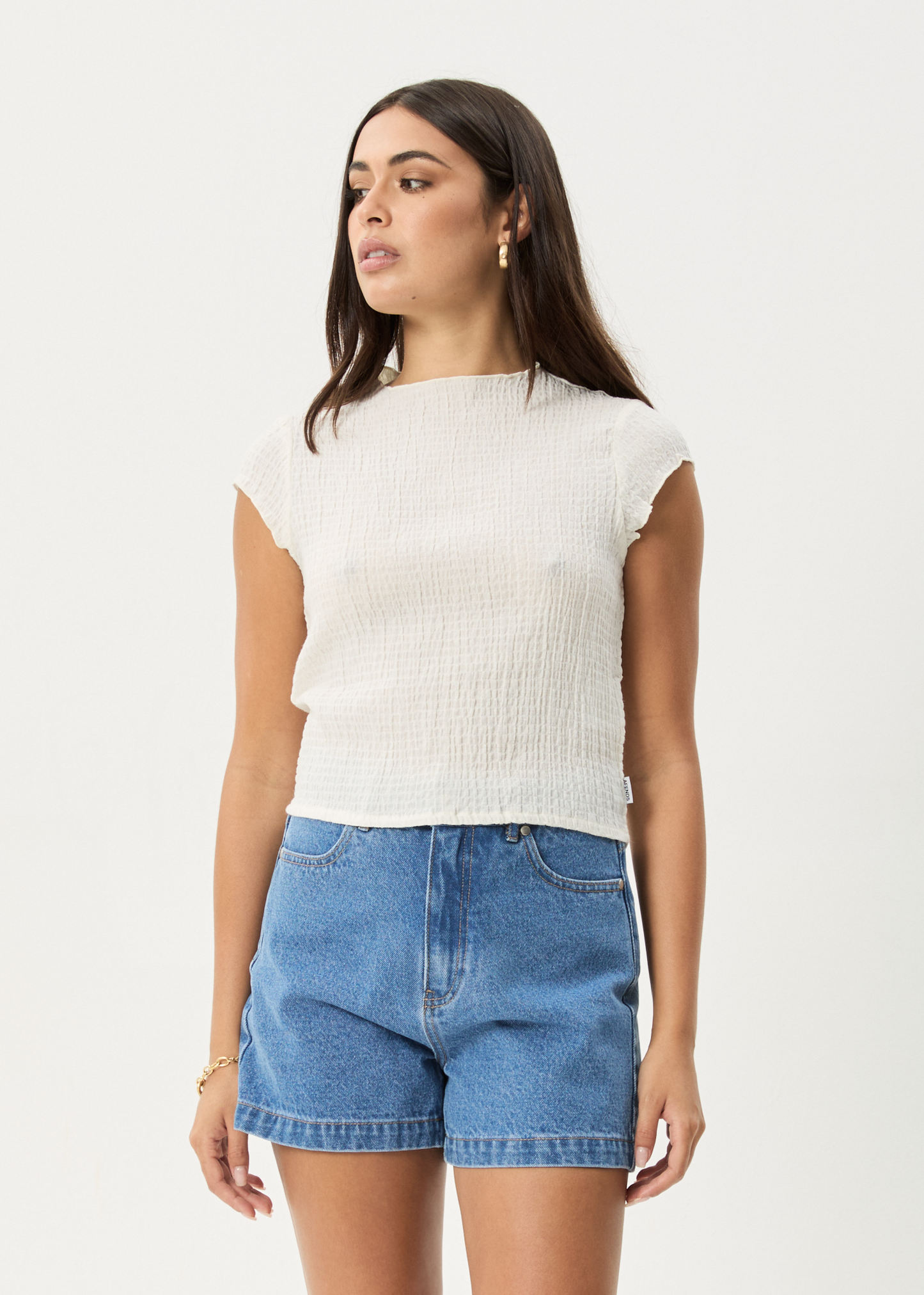 Affend Womens Focus - Seersucker Top - Off White