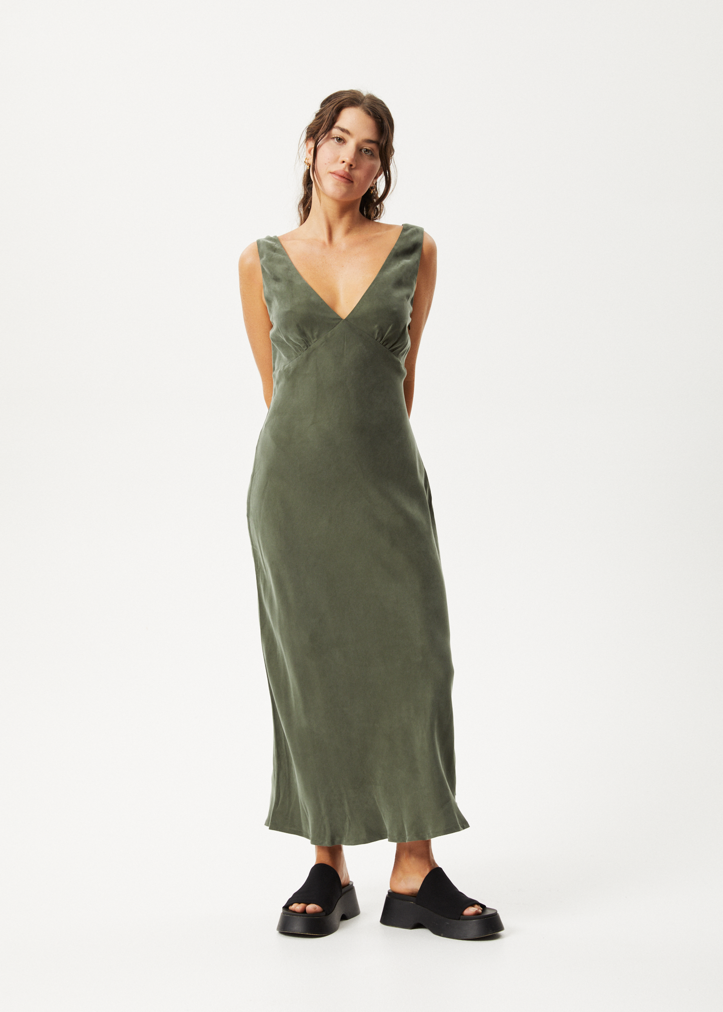 Affend Womens Gia - Cupro Maxi Dress - Deep Green