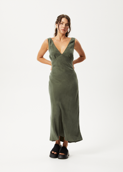 Affend Womens Gia - Cupro Maxi Dress - Deep Green