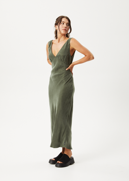 Affend Womens Gia - Cupro Maxi Dress - Deep Green