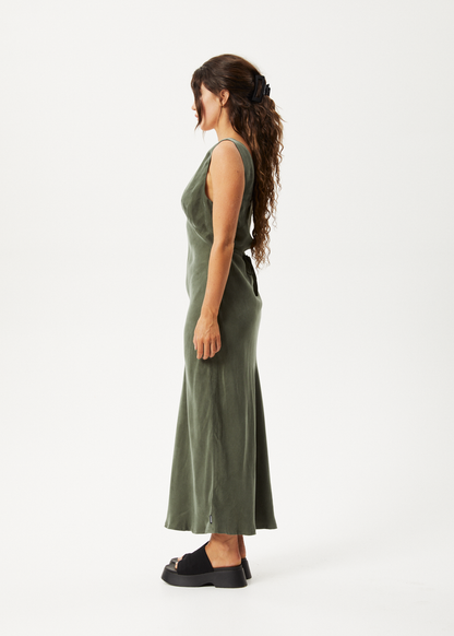 Affend Womens Gia - Cupro Maxi Dress - Deep Green