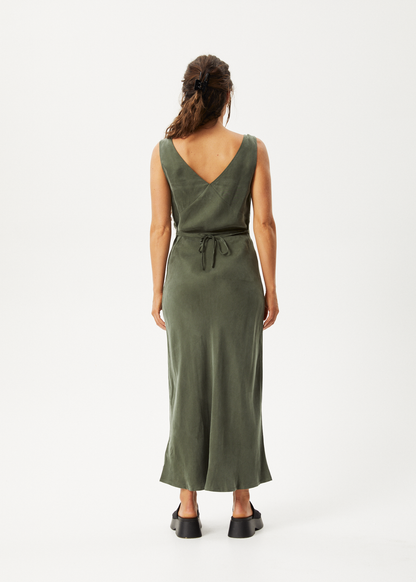 Affend Womens Gia - Cupro Maxi Dress - Deep Green