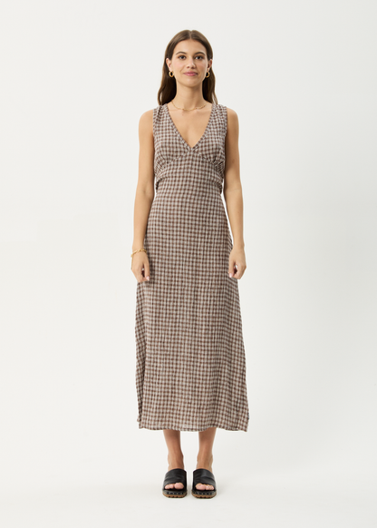 Affend Womens Base - Seersucker Check Maxi Dress - Coffee Check