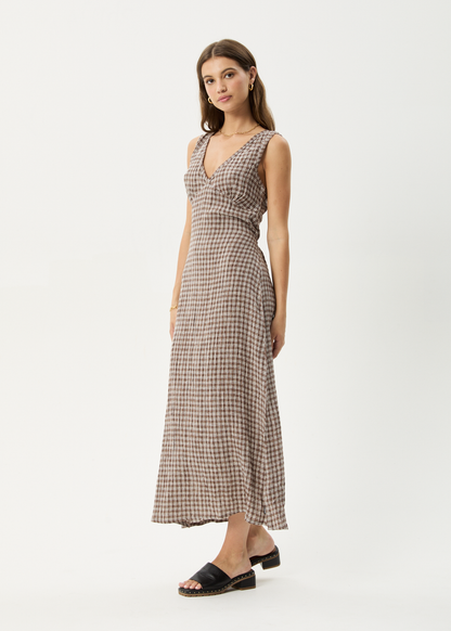 Affend Womens Base - Seersucker Check Maxi Dress - Coffee Check