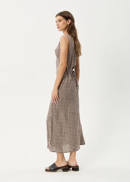 Affend Womens Base - Seersucker Check Maxi Dress - Coffee Check