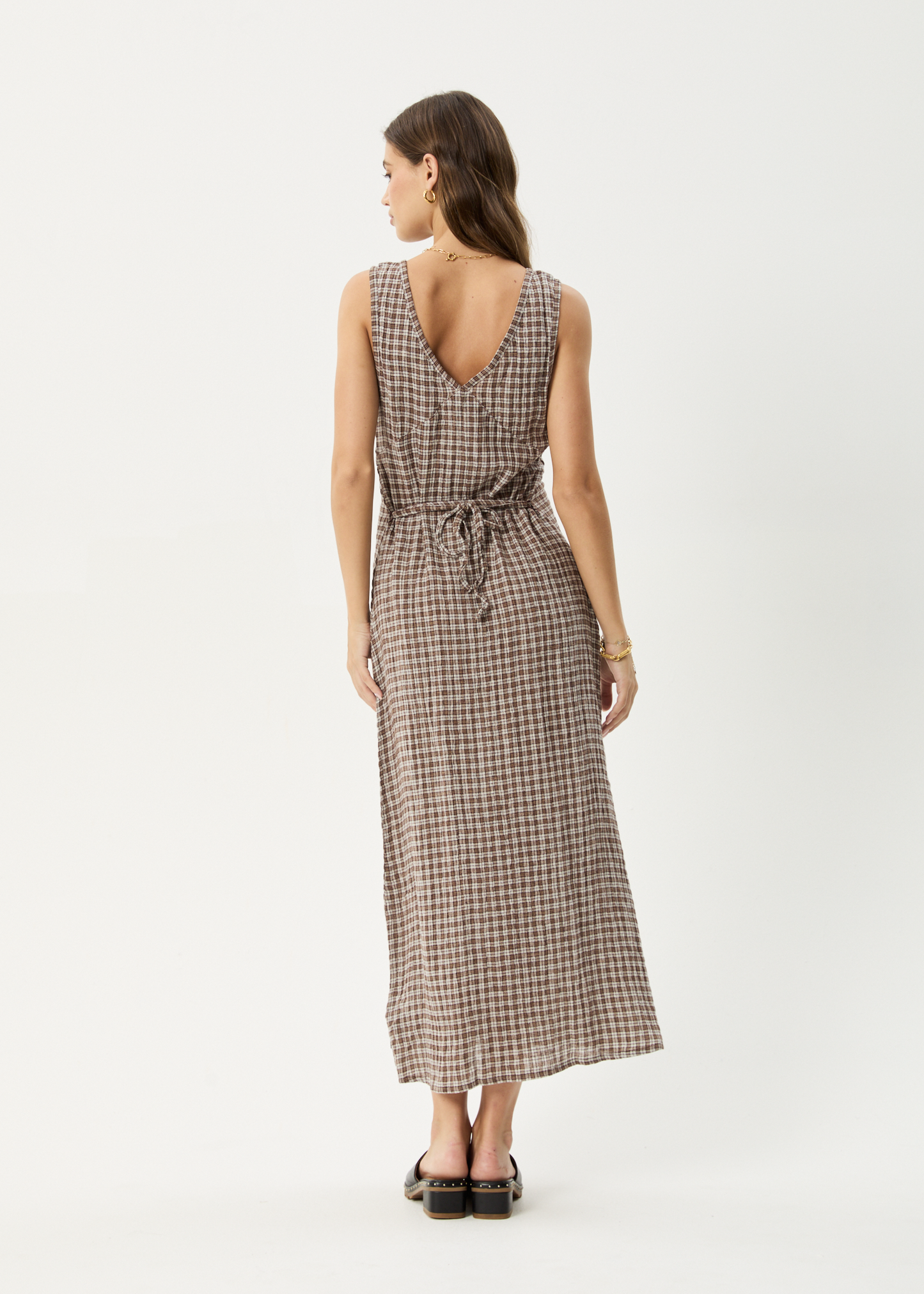 Affend Womens Base - Seersucker Check Maxi Dress - Coffee Check