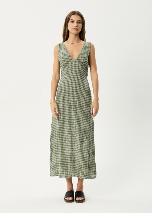 Affend Womens Base - Seersucker Check Maxi Dress - Deep Green Check