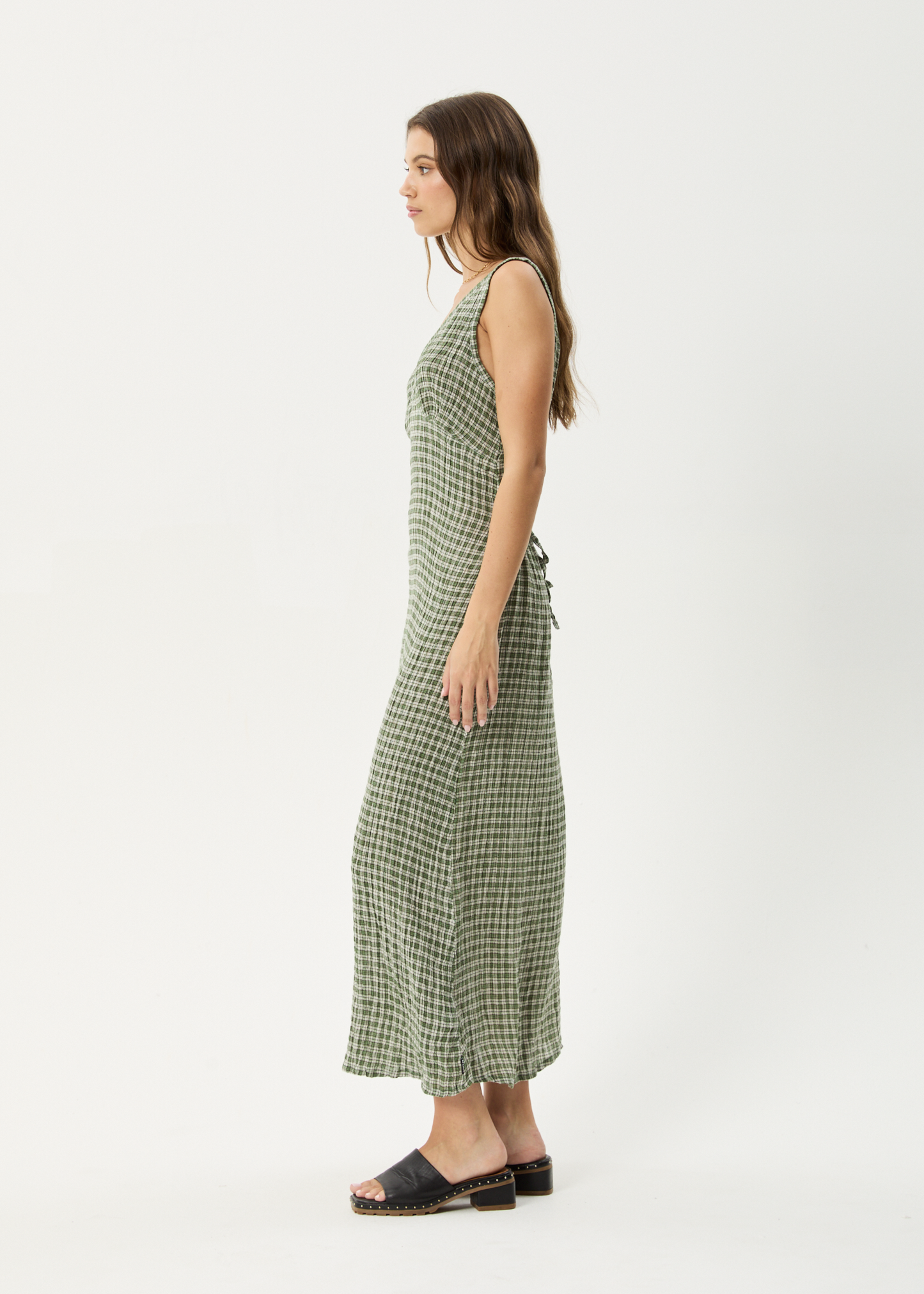 Affend Womens Base - Seersucker Check Maxi Dress - Deep Green Check