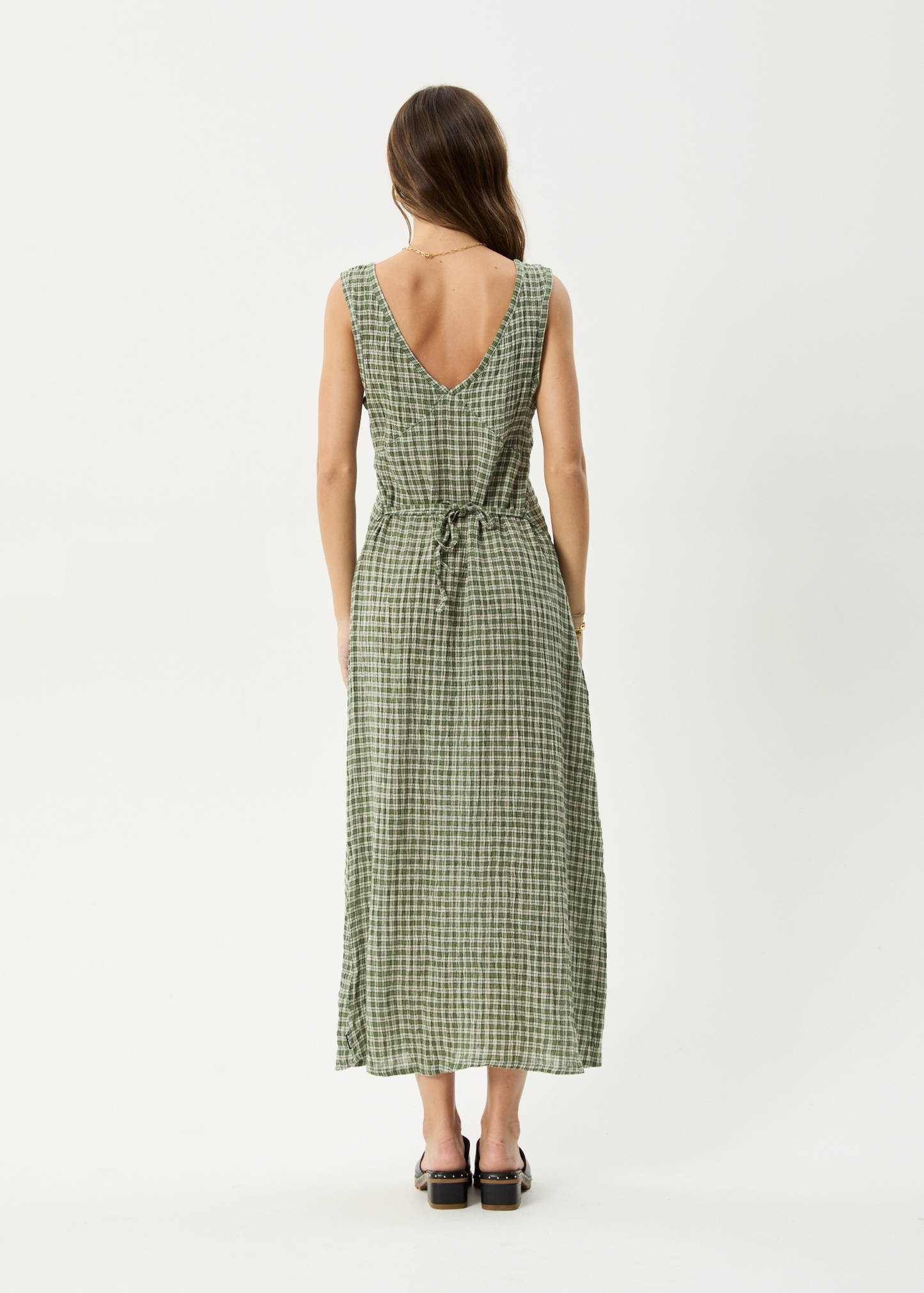 Affend Womens Base - Seersucker Check Maxi Dress - Deep Green Check