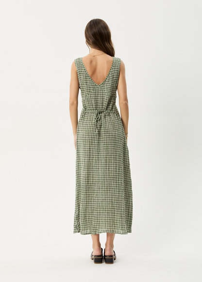 Affend Womens Base - Seersucker Check Maxi Dress - Deep Green Check