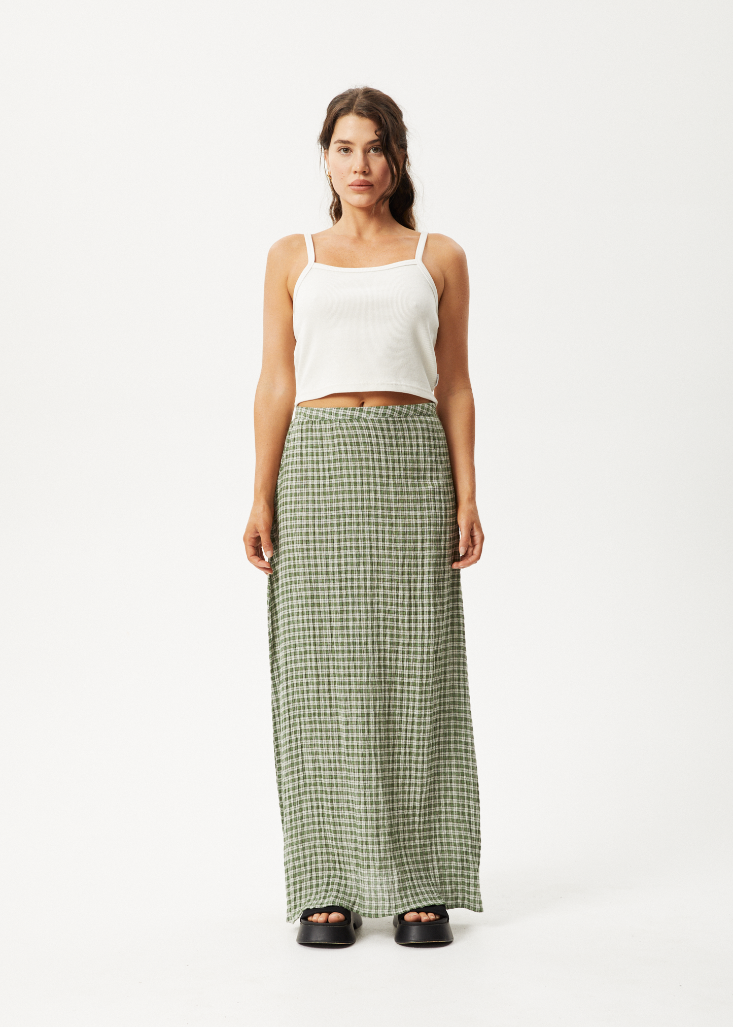 Affend Womens Base - Seersucker Check Skirt - Deep Green Check