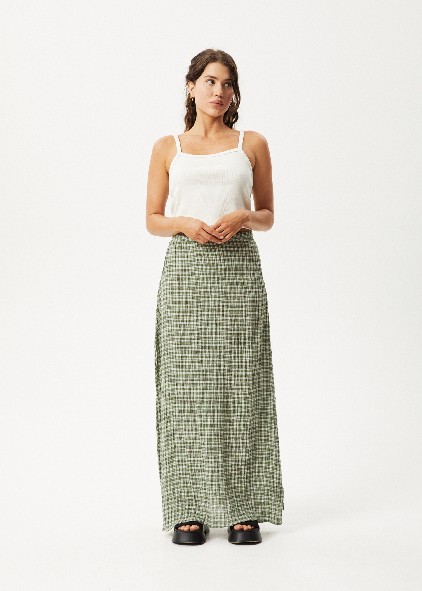 Affend Womens Base - Seersucker Check Skirt - Deep Green Check