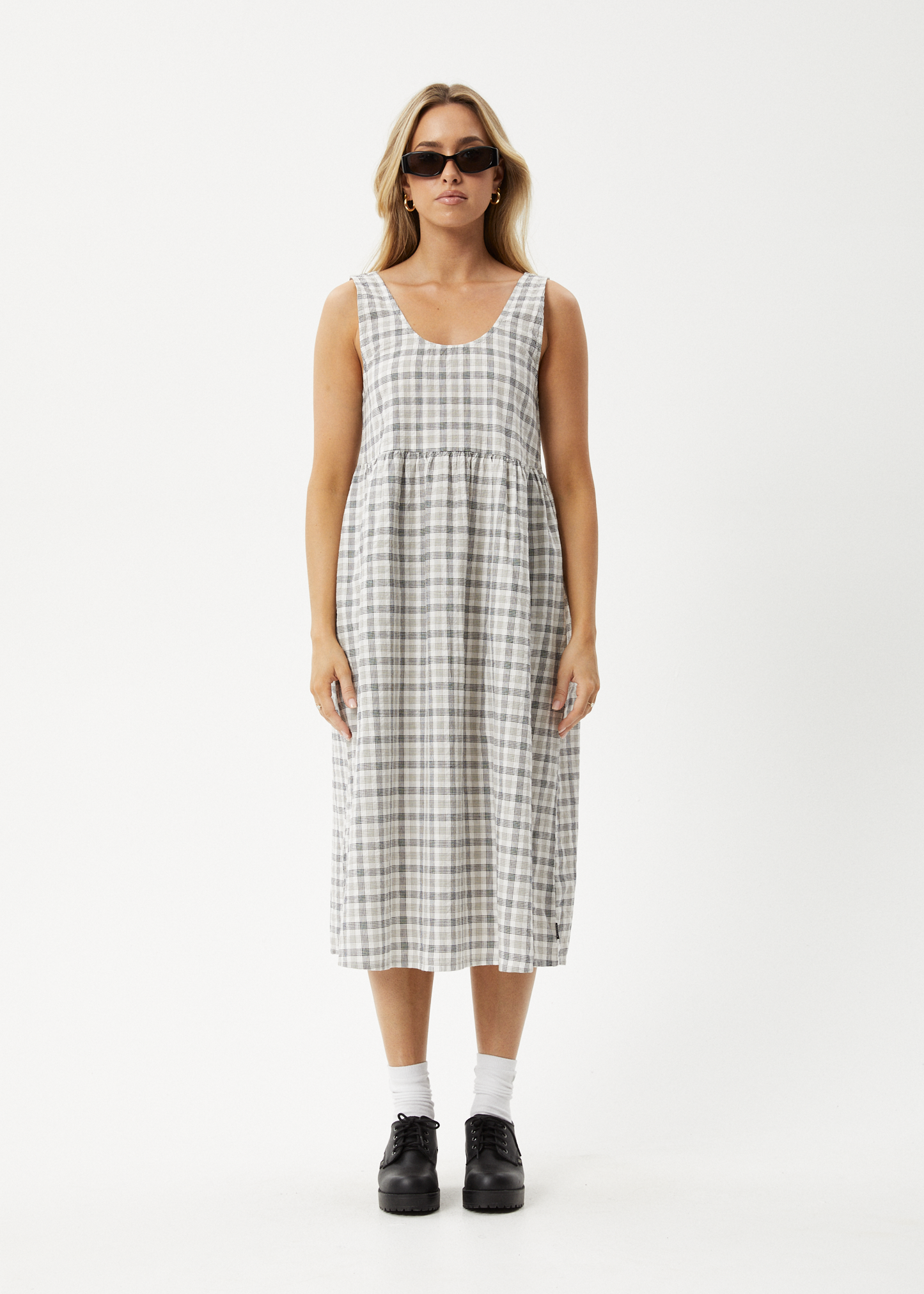 Affend Womens Leo - Seersucker Check Midi Dress - Black / White