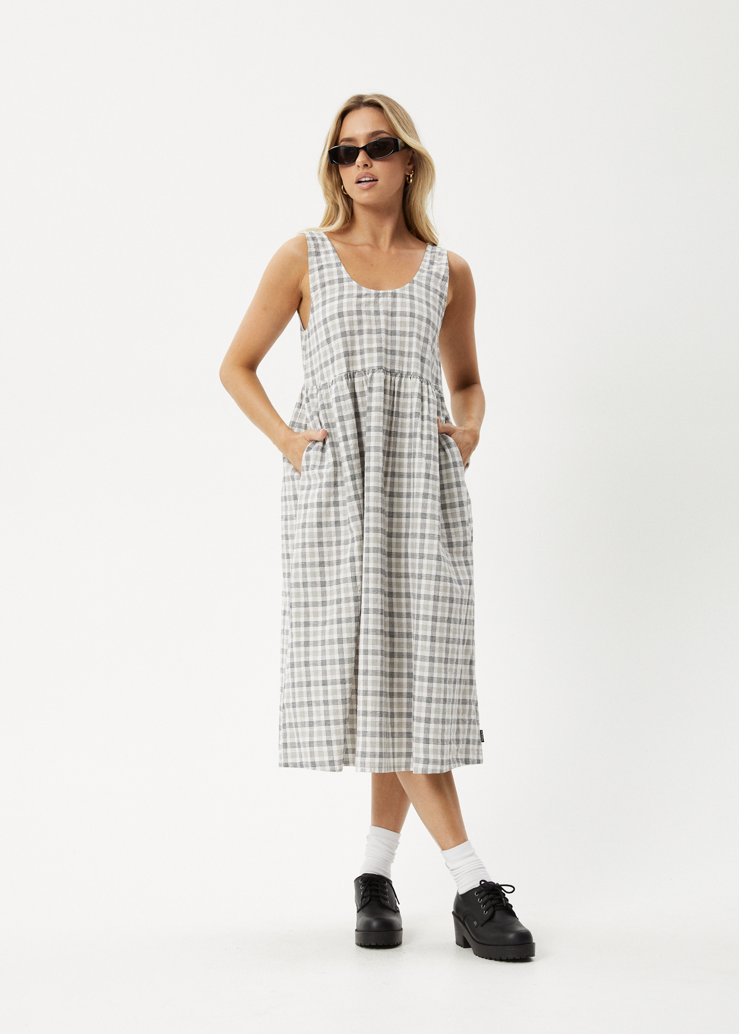 Affend Womens Leo - Seersucker Check Midi Dress - Black / White