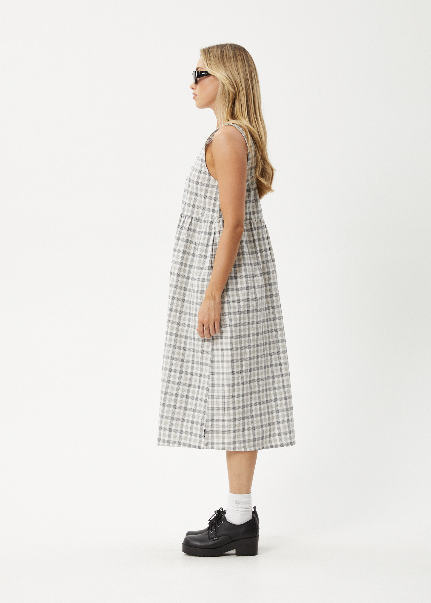 Affend Womens Leo - Seersucker Check Midi Dress - Black / White