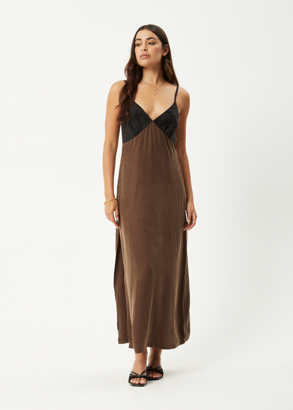 Affend Womens Giselle - Cupro Maxi Dress - Coffee