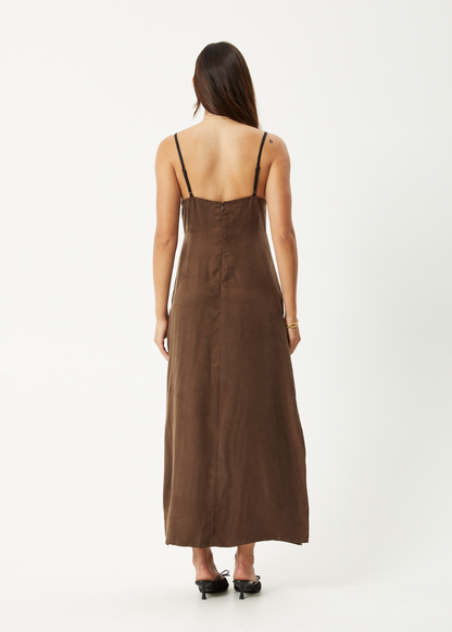 Affend Womens Giselle - Cupro Maxi Dress - Coffee