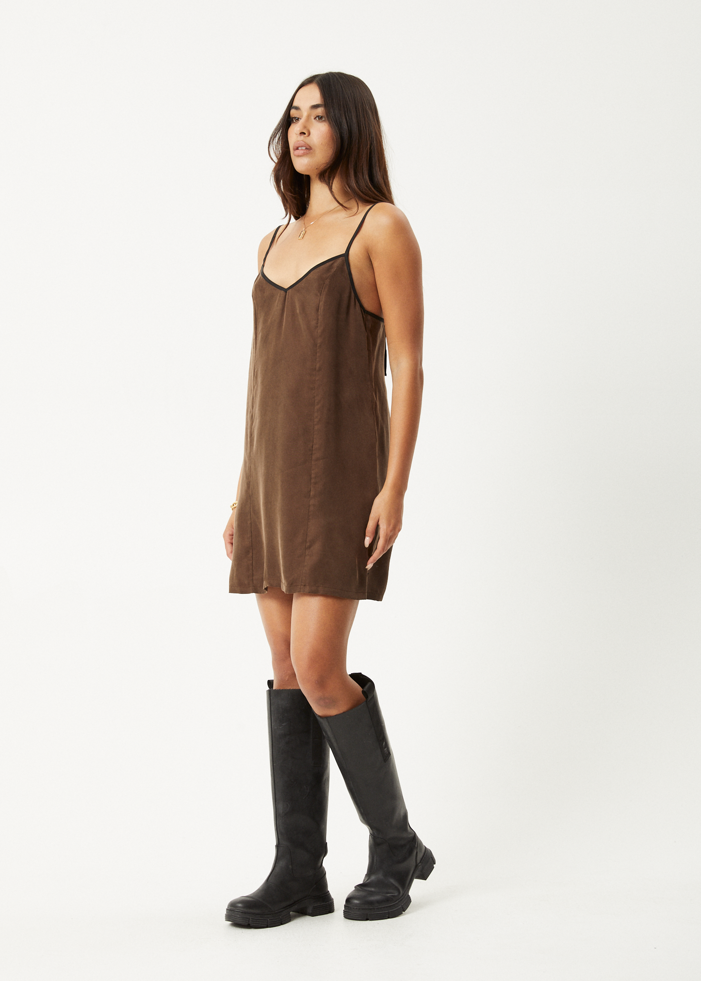 Affend Womens Giselle - Cupro Mini Dress - Coffee