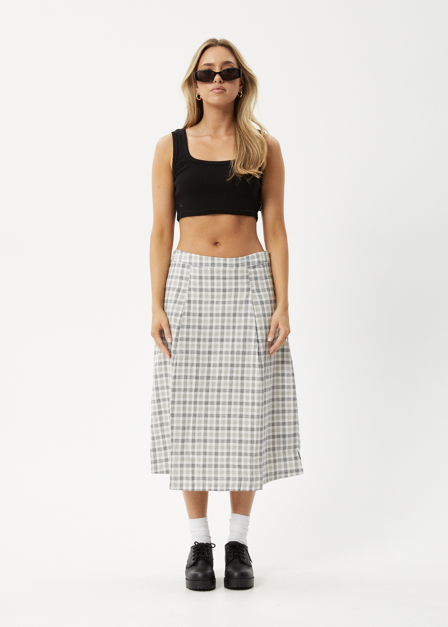 Affend Womens Leo - Check Midi Skirt - Black / White