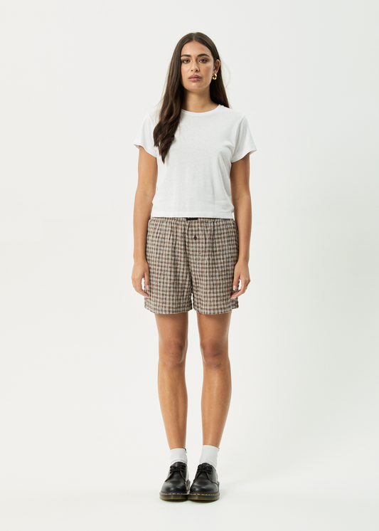 Affend Womens Base - Seersucker Check Boxer Short - Coffee Check