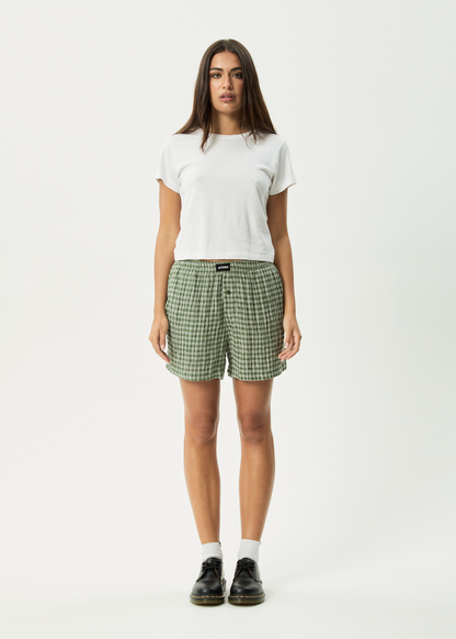 Affend Womens Base - Seersucker Check Boxer Short - Deep Green Check